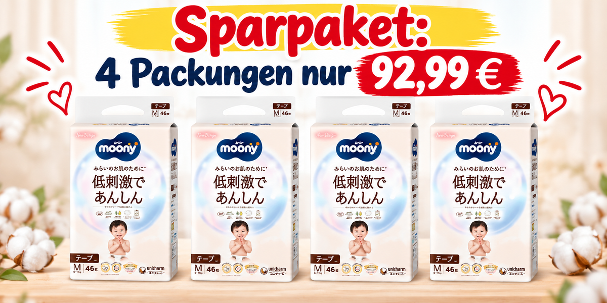 Sparpaket Moony Natural Windeln M 6-11 kg, 4 Packungen