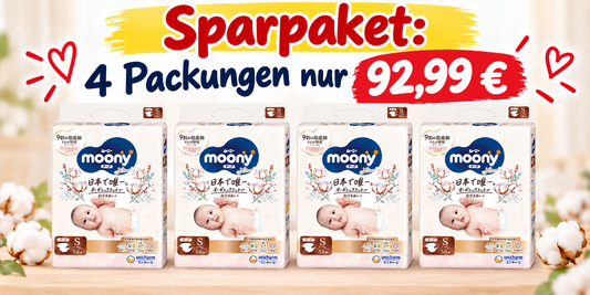 Sparpaket Moony Natural Windeln S 4-8 kg,  4 Packungen