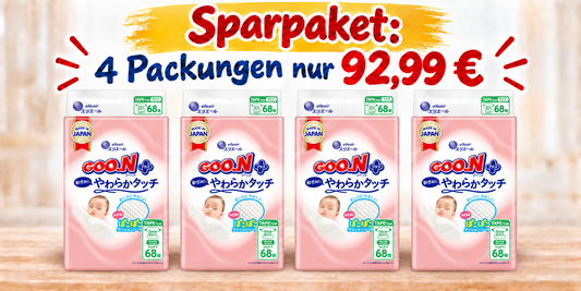 Sparpaket: GOO.N Plus+ Sensitive Neugeborene bis 5 kg, 4 Packungen