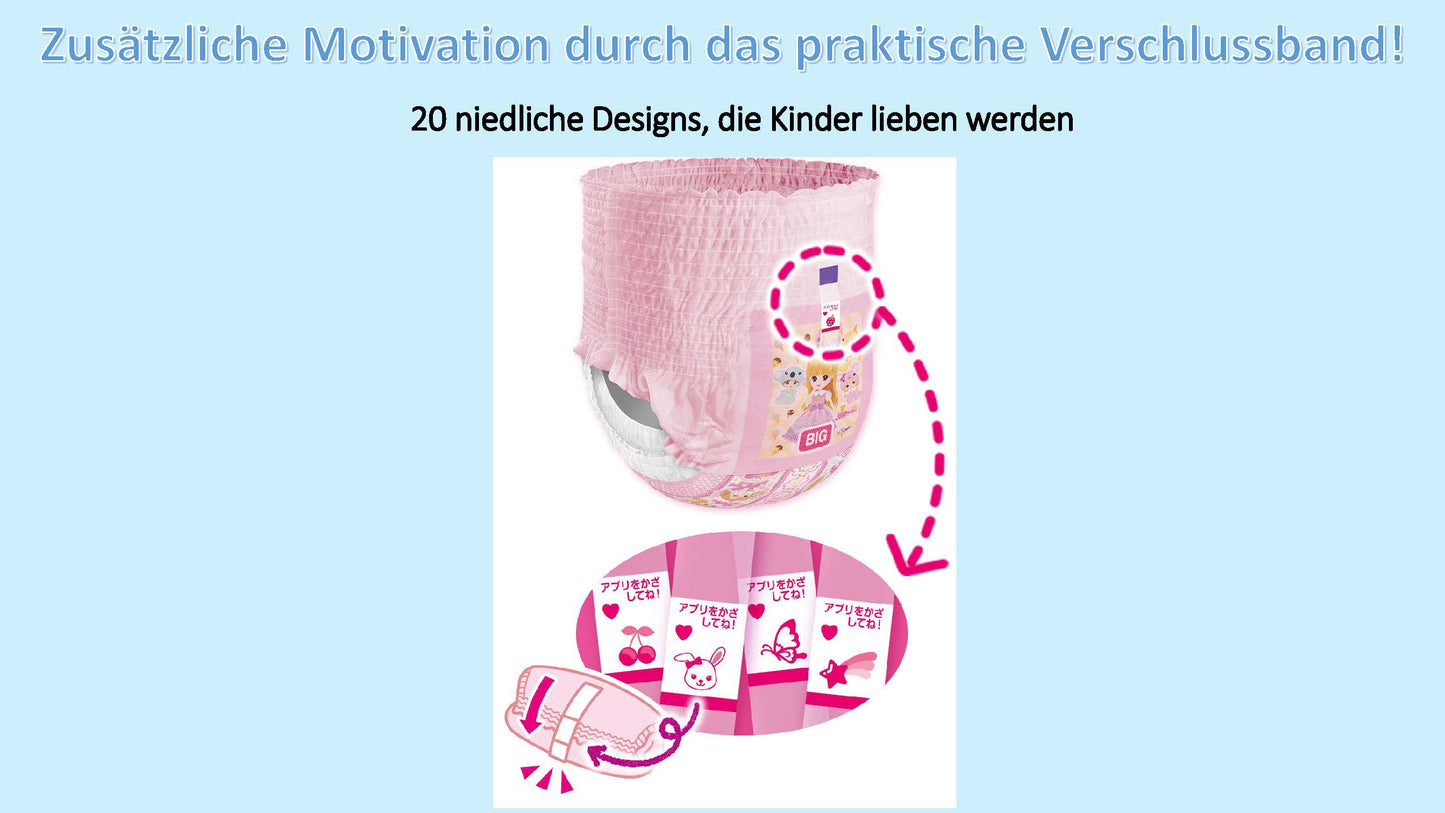 MOONY japanische Töpfchen-Trainingshosen, Größe L, 9–14 kg, für Mädchen, 34 Stück